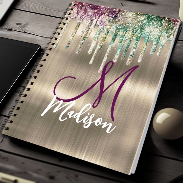 Cute gold unicorn Glitter Drips monogram Notebook (Creator Uploaded)