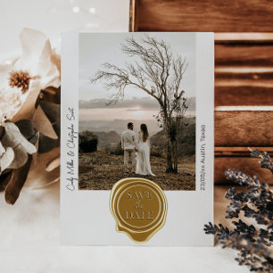 Cute Gold Wax Seal Photo Minimalist Save The Date