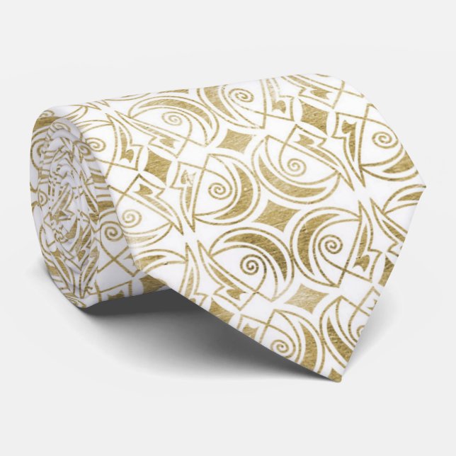 Cute gold white art deco pattern tie (Rolled)