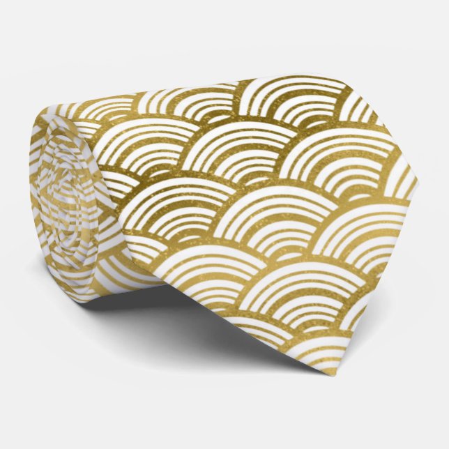 Cute gold white art deco pattern tie (Rolled)