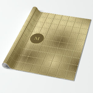 Cute Golden And Gold Squares Pattern Christmas Wrapping Paper