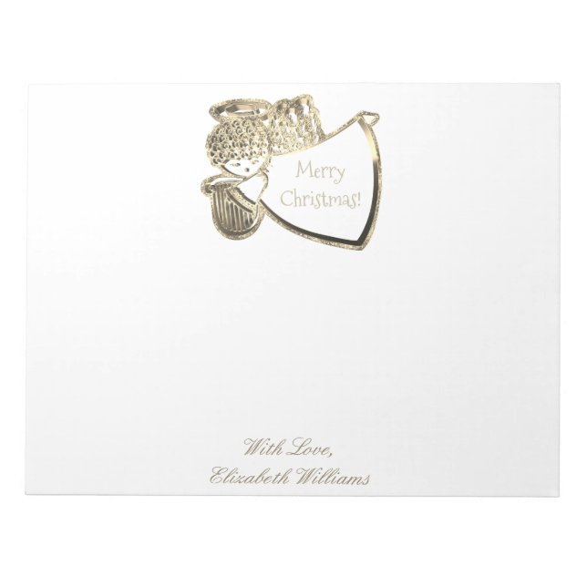 Cute Golden Angel Faux Gold and White Christmas Notepad (Front)