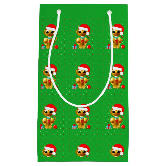 Cute Golden Christmas Cats Small Gift Bag (Front)
