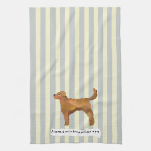 Cute Golden Doodle blue and cream striped Tea Towel