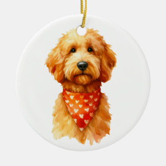 Cute Golden Doodle Dog Ceramic Tree Decoration