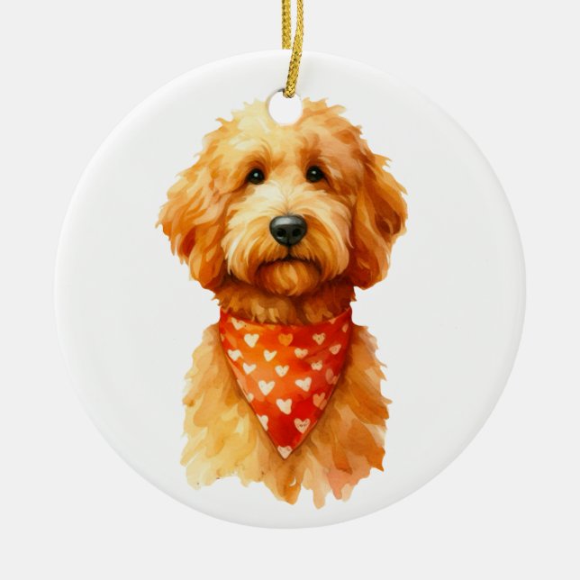 Cute Golden Doodle Dog Ceramic Tree Decoration (Front)