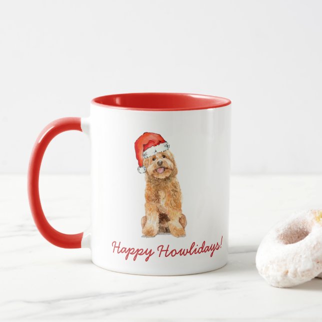 Cute Golden Doodle Dog Holiday  Mug (With Donut)