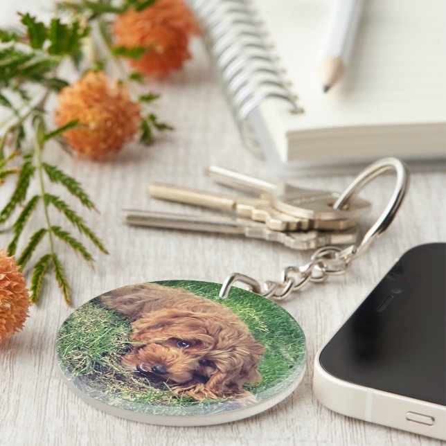 Cute Golden Doodle With Text Key Ring (Front Right)