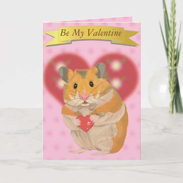 Cute Golden Hamster holding a heart Holiday Card (Front)
