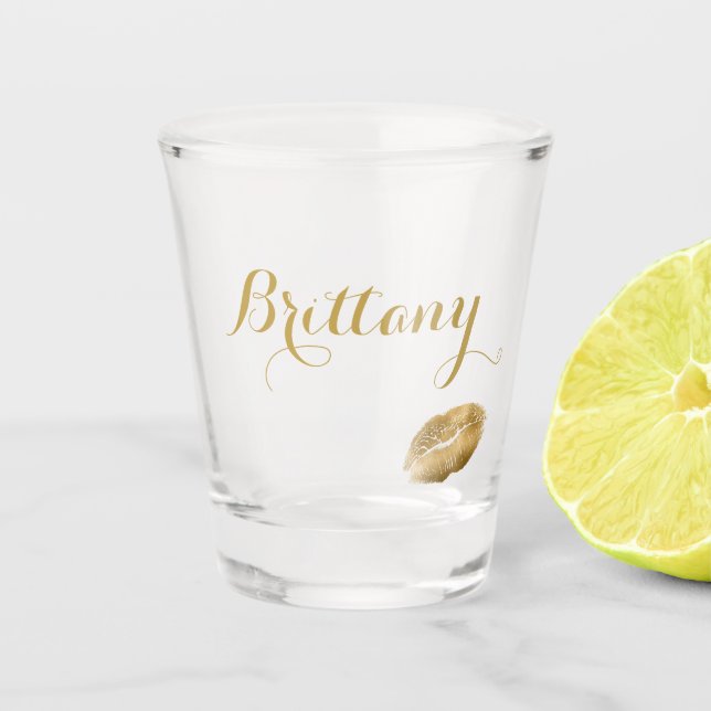 Cute Golden Kiss Lip Print Shot Glass (Front)