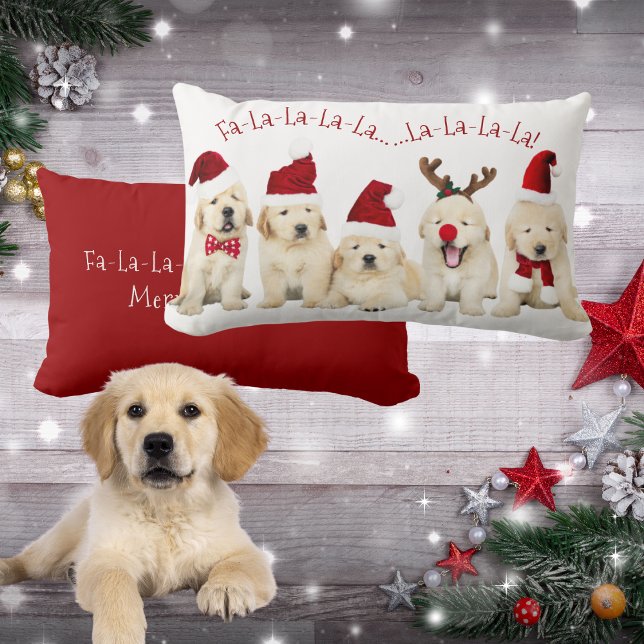 Cute Golden Lab Puppies, Dog Lovers Christmas Lumbar Cushion (Cute Golden Lab Puppies, Dog Lovers Christmas Lumbar Pillow)