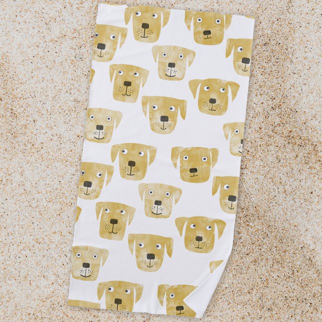 Cute Golden Labrador Retriever Dog Pattern Beach Towel (Creator Uploaded)
