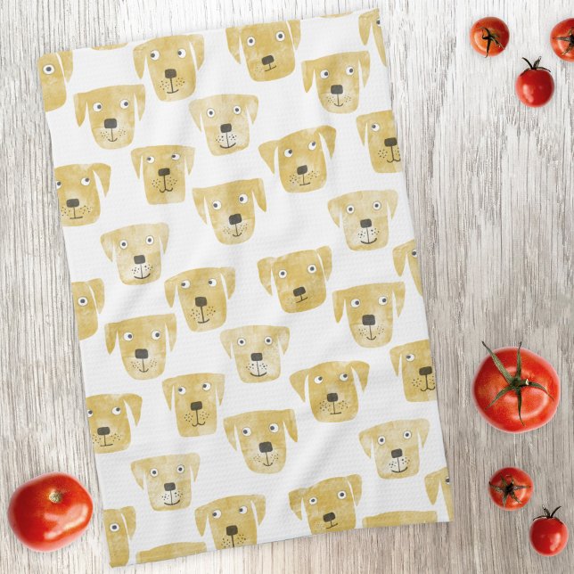 Cute Golden Labrador Retriever Dog Pattern Tea Towel (Golden Labrador Retriever Dog pattern kitchen towel)
