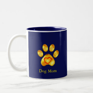 Cute Golden Paw Dog Mum on Navy Blue Two-Tone Coffee Mug