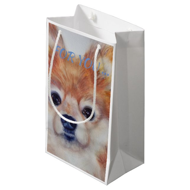 CUTE GOLDEN POMERANIAN SMALL GIFT BAG (Front Angled)