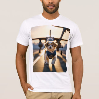 Cute Golden Puppy Walking on Road Art T-Shirt