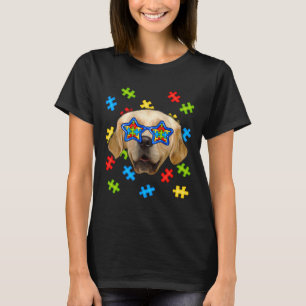 Cute Golden Retriever Autism Puzzle Sunglasses Dog T-Shirt