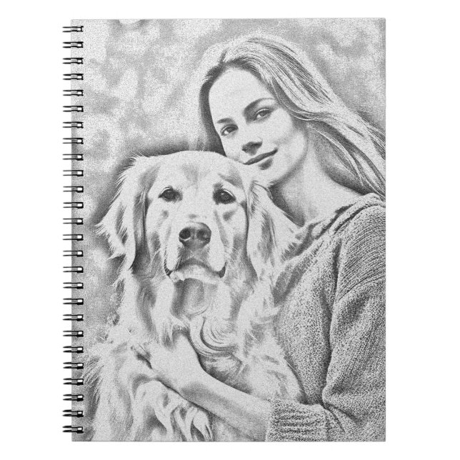 Cute golden retriever Best Dog Mum Pencil Drawing Notebook (Front)