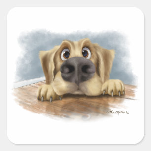 Cute Golden Retriever Cartoon Square Sticker