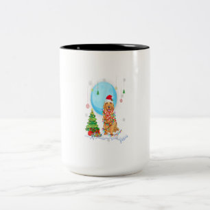 Cute Golden Retriever Christmas Dog Light Tree Two-Tone Coffee Mug
