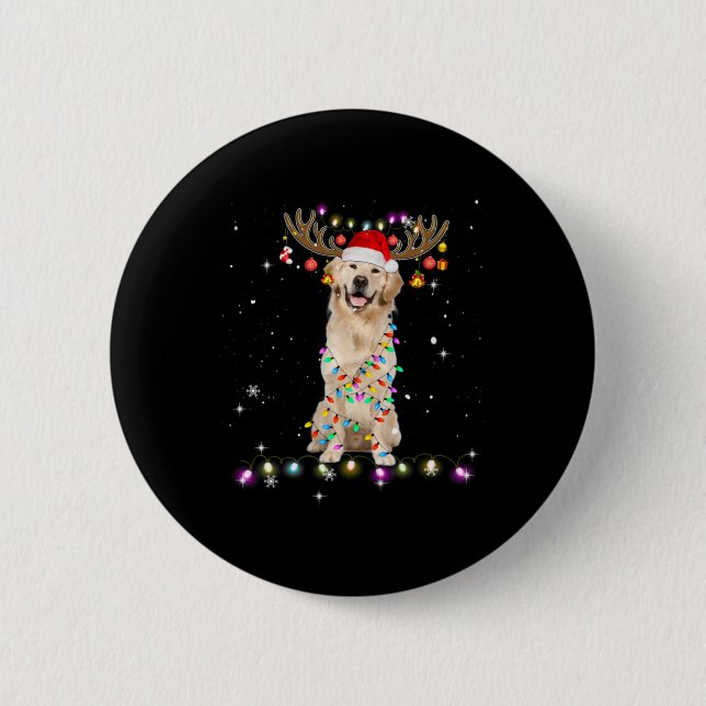 Cute Golden Retriever Christmas Lights Reindeer 6 Cm Round Badge (Front)
