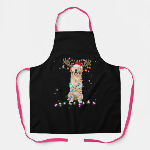 Cute Golden Retriever Christmas Lights Reindeer Apron