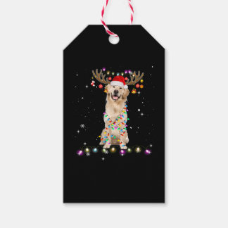 Cute Golden Retriever Christmas Lights Reindeer Gift Tags