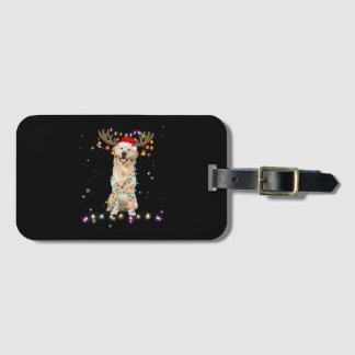 Cute Golden Retriever Christmas Lights Reindeer Luggage Tag