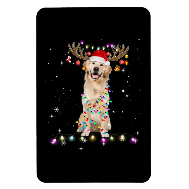 Cute Golden Retriever Christmas Lights Reindeer Magnet (Vertical)