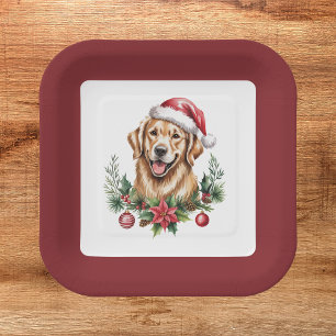 Cute Golden Retriever Christmas Paper Plate