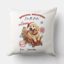 Cute Golden Retriever Christmas Throw Pillow
