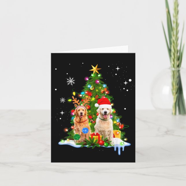 Cute Golden Retriever Christmas Tree  Card (Front)