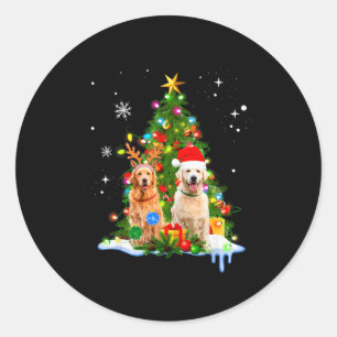 Cute Golden Retriever Christmas Tree Classic Round Sticker