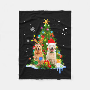 Cute Golden Retriever Christmas Tree  Fleece Blanket
