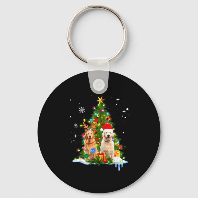 Cute Golden Retriever Christmas Tree  Key Ring (Front)
