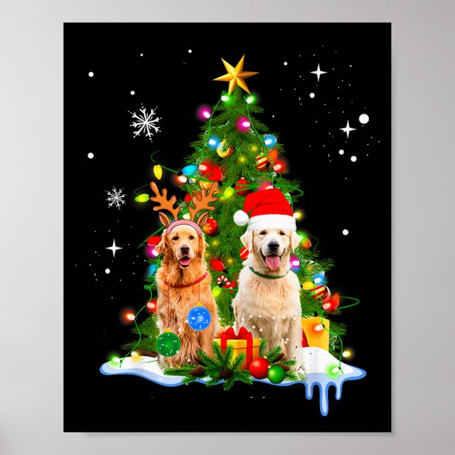Cute Golden Retriever Christmas Tree  Poster (Front)