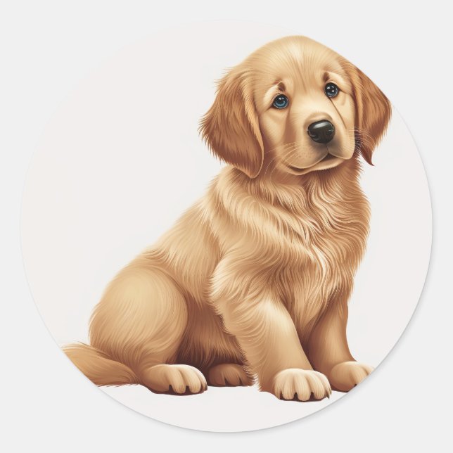 cute golden retriever classic round sticker (Front)