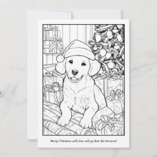 Cute Golden Retriever Dog Christmas Art Colouring Holiday Card