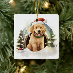 Cute Golden Retriever Dog Christmas Ceramic Ornament