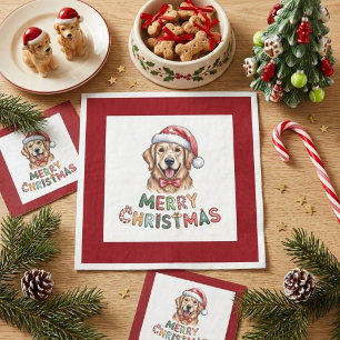 Cute Golden Retriever Dog Christmas Napkin