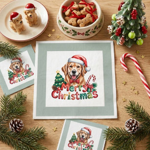 Cute Golden Retriever Dog Christmas Napkin