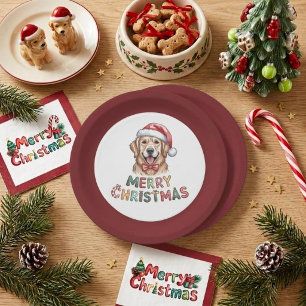 Cute Golden Retriever Dog Christmas Paper Plate