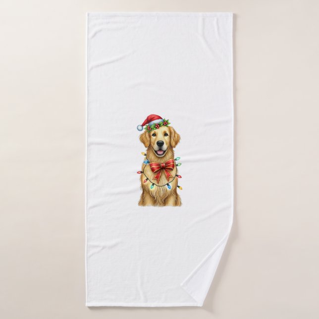 Cute Golden Retriever Dog Coquette Bow Christmas M Bath Towel (Bath Towel)