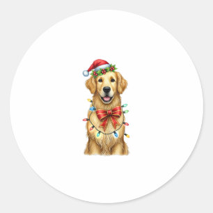 Cute Golden Retriever Dog Coquette Bow Christmas M Classic Round Sticker
