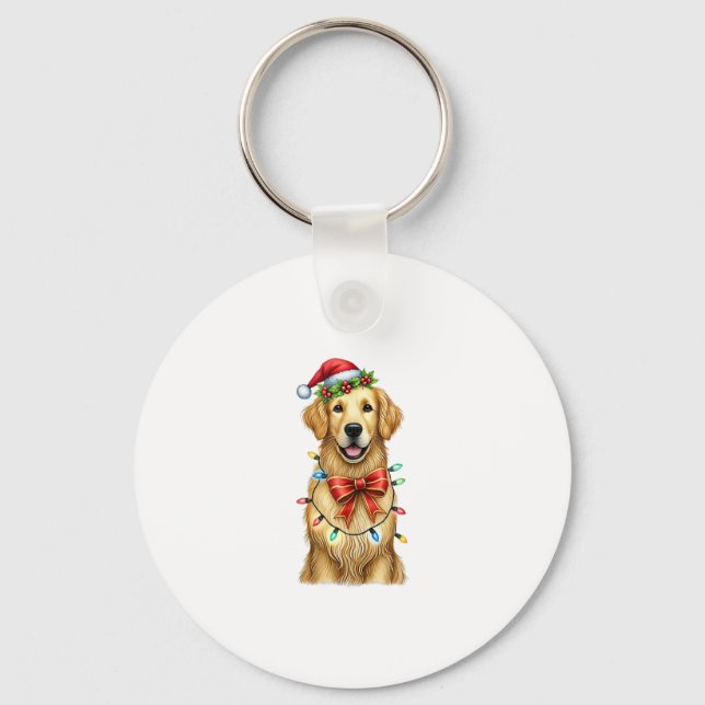Cute Golden Retriever Dog Coquette Bow Christmas M Key Ring (Front)