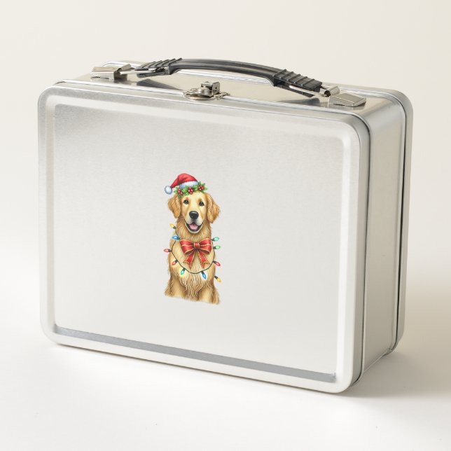 Cute Golden Retriever Dog Coquette Bow Christmas M Metal Lunch Box (Front)
