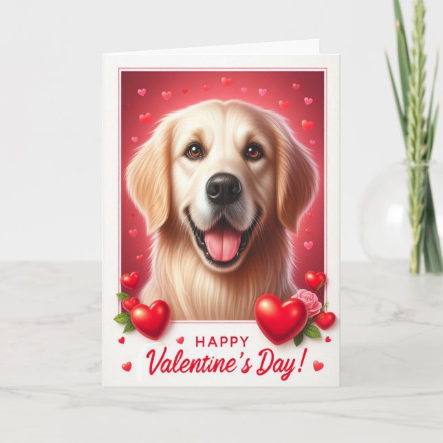 Cute Golden Retriever Dog Happy Valentine's Day Holiday Card (Front)