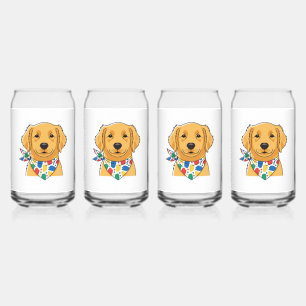 Cute Golden Retriever Dog Illustration Can Glass S