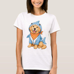Cute golden retriever dog in blue shark costume T-Shirt