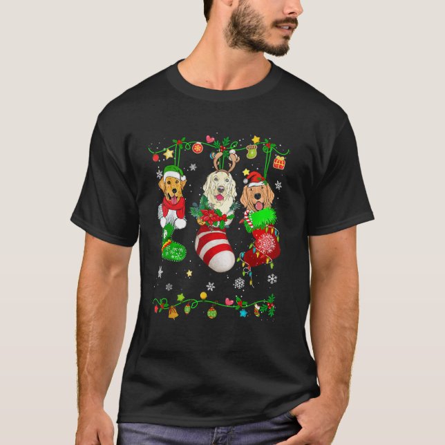 Cute Golden Retriever Dog In Christmas Socks Pet L T-Shirt (Front)